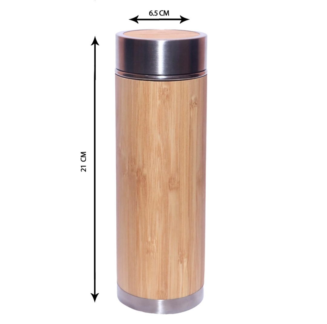 Steel Bamboo flask bottle, Double Walled Vacuum Insulated Flask
