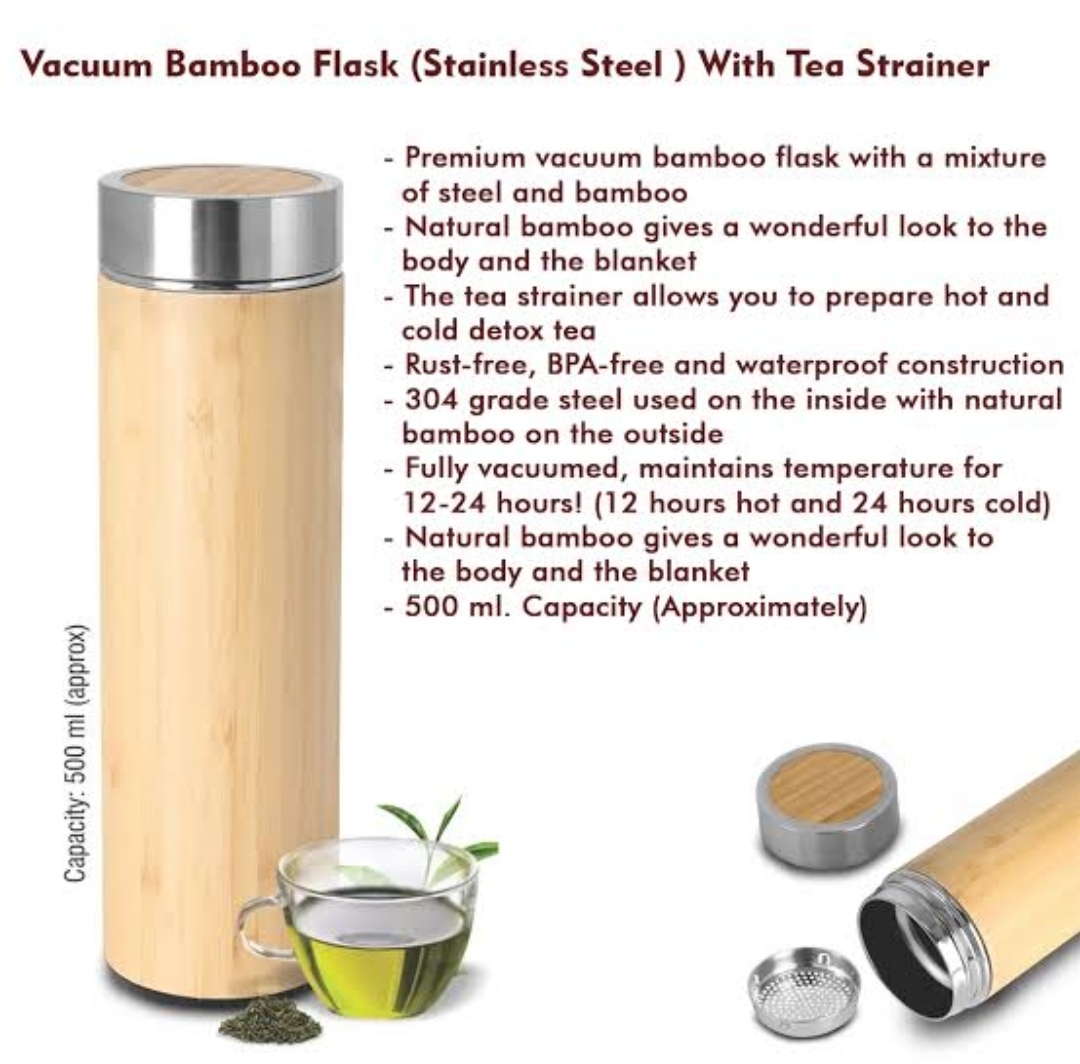 Steel Bamboo flask bottle, Double Walled Vacuum Insulated Flask - Image 3