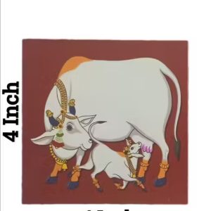Wooden Cow printed chowki 4inch