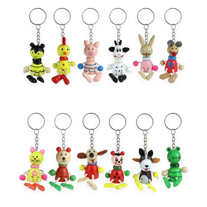 wooden animal toys key chain