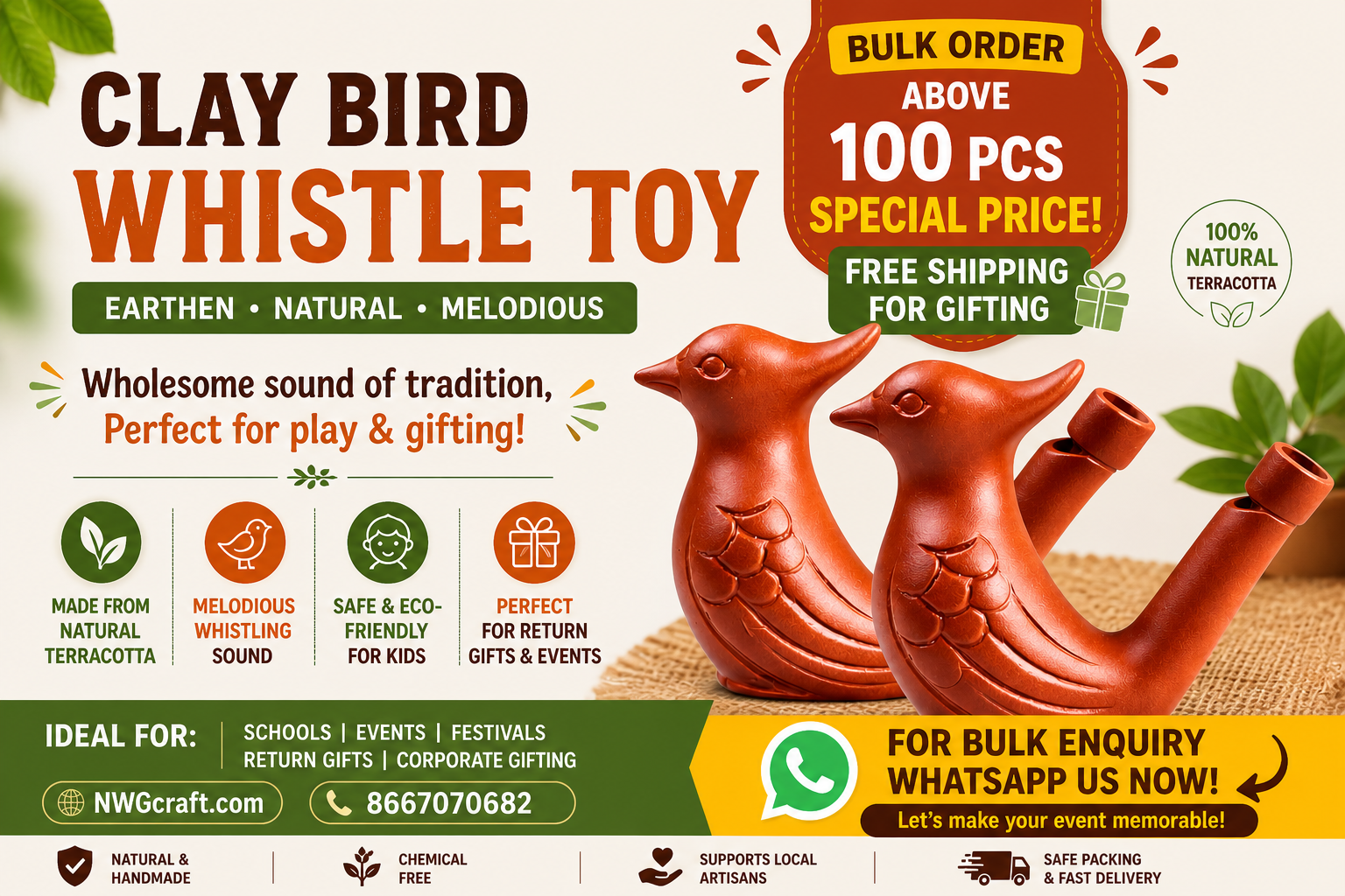 Whole Terracotta water whistle bird bulk orders for resale and return gifts